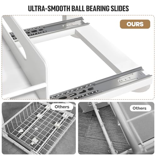 Image of Under Sink Organizer Upgrade To Professional Rails,2-Tier Dual Pull Out Cabinet Storage,Height Adjustable Slide Out Drawers For Bathroom Kitchen,2 Pack-14.5 inch Dx12.8-16.9 inch H,White