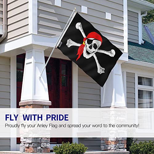 Anley Fly Breeze 3X5 Foot Jolly Roger Flag With Red Bandana - Vivid Color And Fade Proof - Canvas Header And Double Stitched - Pirate Flags Polyester With Brass Grommets 3 X 5 Ft #TOP1