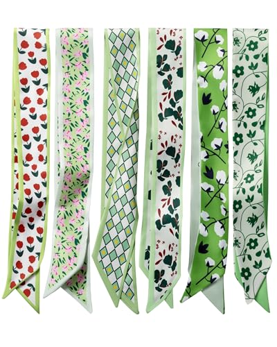 ZXZH 6 Pack Fashion Scarves for Women Versatile Boho Head Scarf Satin Scarf for Hair Neck Wrist and Purse Accessories (Green)
