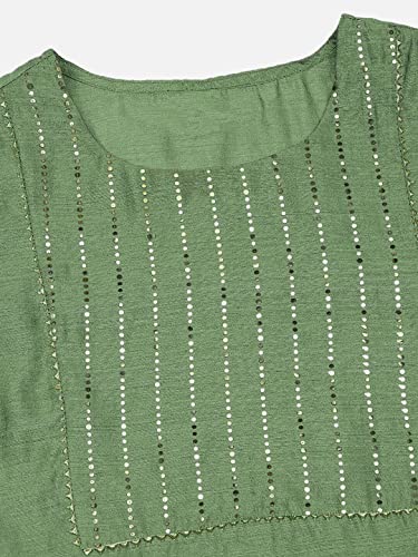 Image of Vaamsi Women's Poly Silk Embellished Solid Straight Kurta Pant with Dupatta