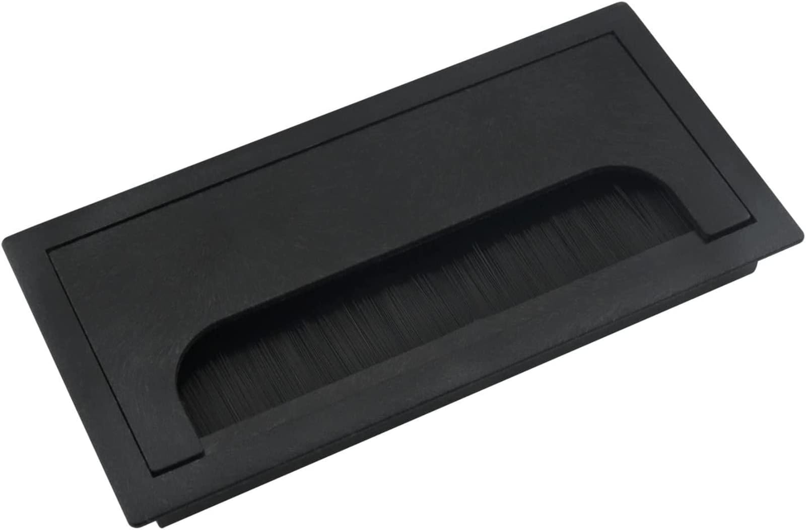 Metal Rectangular Office Wire Box Table Hole Cover Grommet with Dust-Proof Brush (160mm*80mm, Black)
