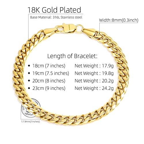 CaptainSteeL Cuban Bracelet for Men and Women, 7/7.5/8/9inch Stainless Steel Bracelet, Gold Plating/Stainless Steel Fashion Jewelry Bracelet, Holiday Gift with Flannel Bag2