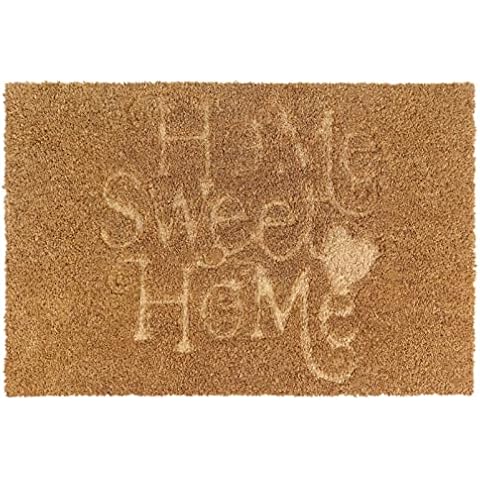 KasaStar Door Mat with Decorative Lettering for Home Entrance Brown Coconut Fibre Rug 40 x 60 cm, Modern Design for Indoor, Outdoor, Balcony and Garden (Home Sweet) Cover