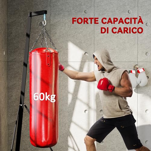 SPORTNOW Soporte de Saco de Boxeo Plegable Soporte para Bolsas de Boxeo de Pie con Altura Ajustable en 10 Niveles para Entrenamiento en Gimnasio Hogar 170x90x182-225 cm Negro - imagen 6