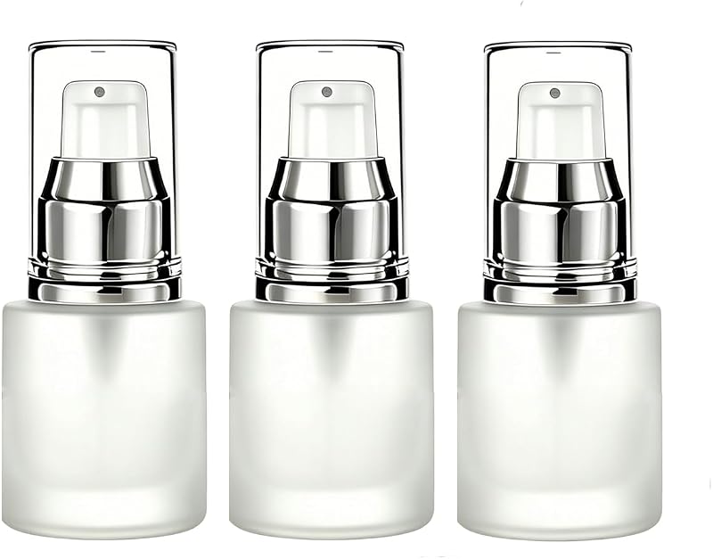 TOPWEL Frascos Recarregáveis de Vidro Fosco com Bomba para Cosméticos, 15 mL, Pacote com 3