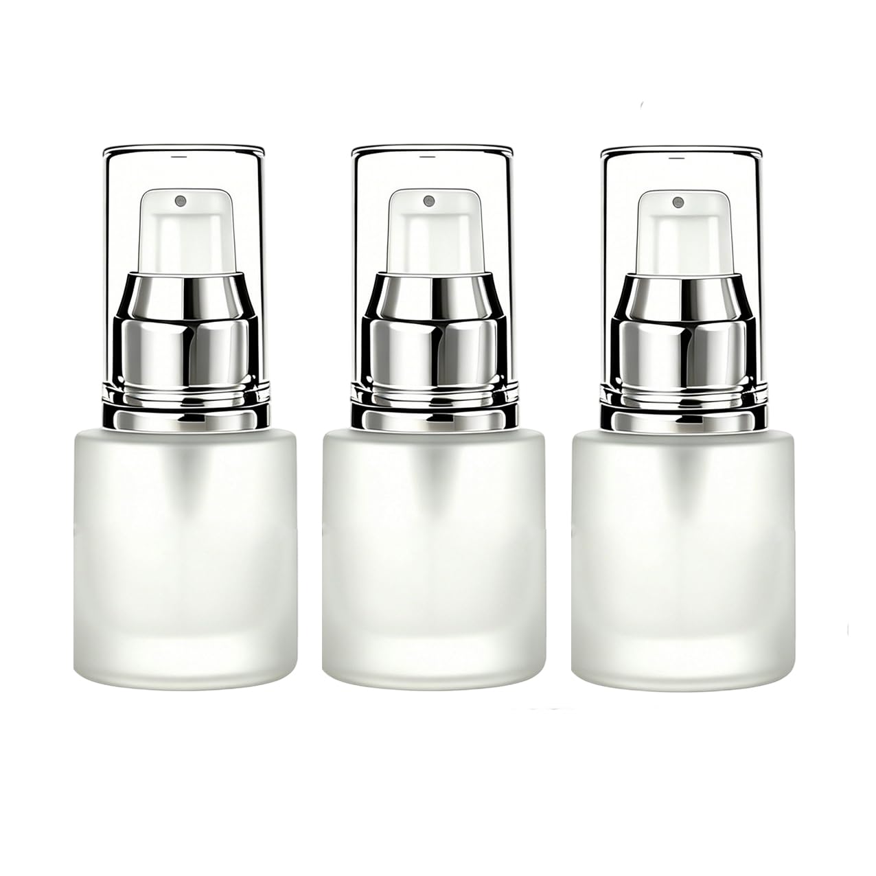 Happyupcity 3 flaconi vuoti da 15 ml in vetro smerigliato trasparente con pompa per lozioni, cosmetici, contenitori da viaggio, dispenser per crema, emulsione, fondotinta, toner