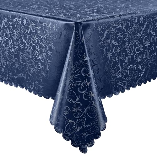 Image of Smiry Rectangle Table Cloth, Waterproof Heavy Duty Vinyl Tablecloths, Wipeable Washable Table Cover for Kitchen and Dining Room (Dark Blue, 60 inch X 102 inch)