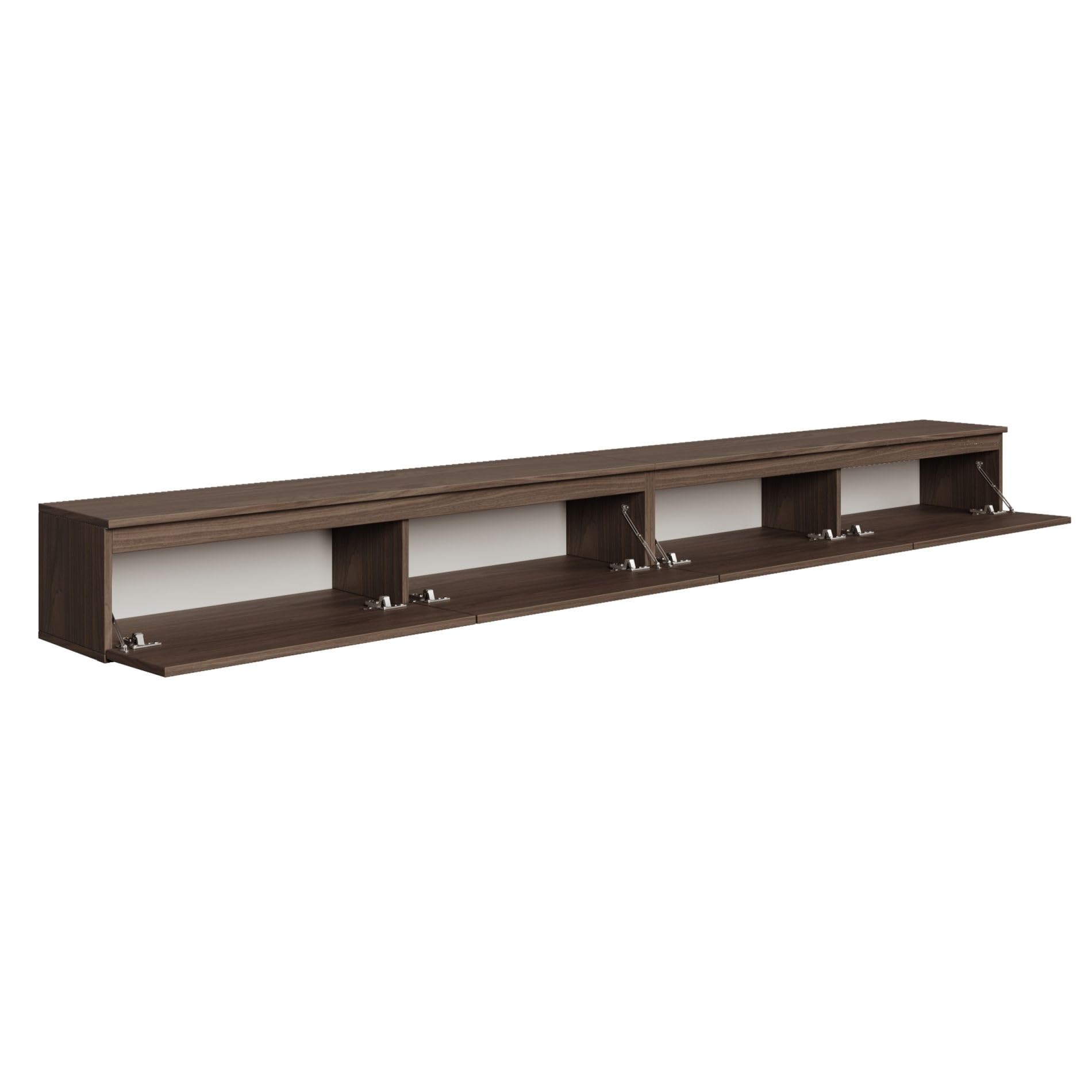 Selsey Mobile Porta TV Sospeso Noce Wisconsin 300 cm Design Moderno con Struttura Sospesa 4 Vani Ampi Pannelli di Truciolato 16 mm Portata Massima 8 kg per Ripiano Elegante per Soggiorno Moderno