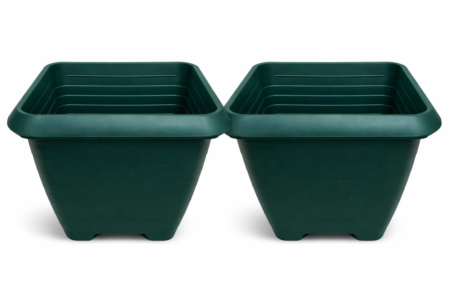 Tamersgifts Sets of 2 Heavy Duty Quality Plastic Square Castle Planters Plant Pots - 3 Colours & 3 Sizes (Green, Length 37cm x Width 37cm x 33.5cm Height)