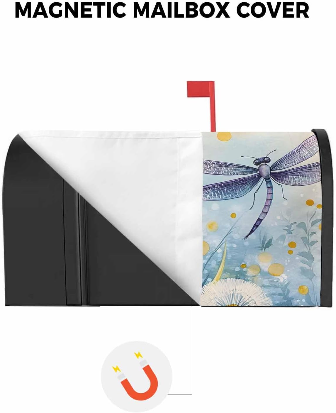 Spring Summer Floral Mailbox Covers Magnetic Standard Size, Watercolor Summer Dragonfly Decorative Post Letter Numbers Box Wrap Decoration Covers Large Accessories for Garden Yard Outdoor Décor