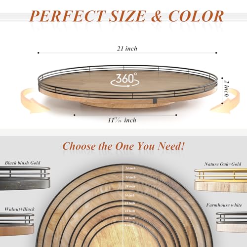 Image of 21 inch Lazy Susan Oak Wood Turntable Organizer for Cabinet, Farmhouse Round Wooden Large Lazy Susan Organization and Storage for Dining Table, Pantry, Kitchen, Countertop, Cupboard, Home Decor