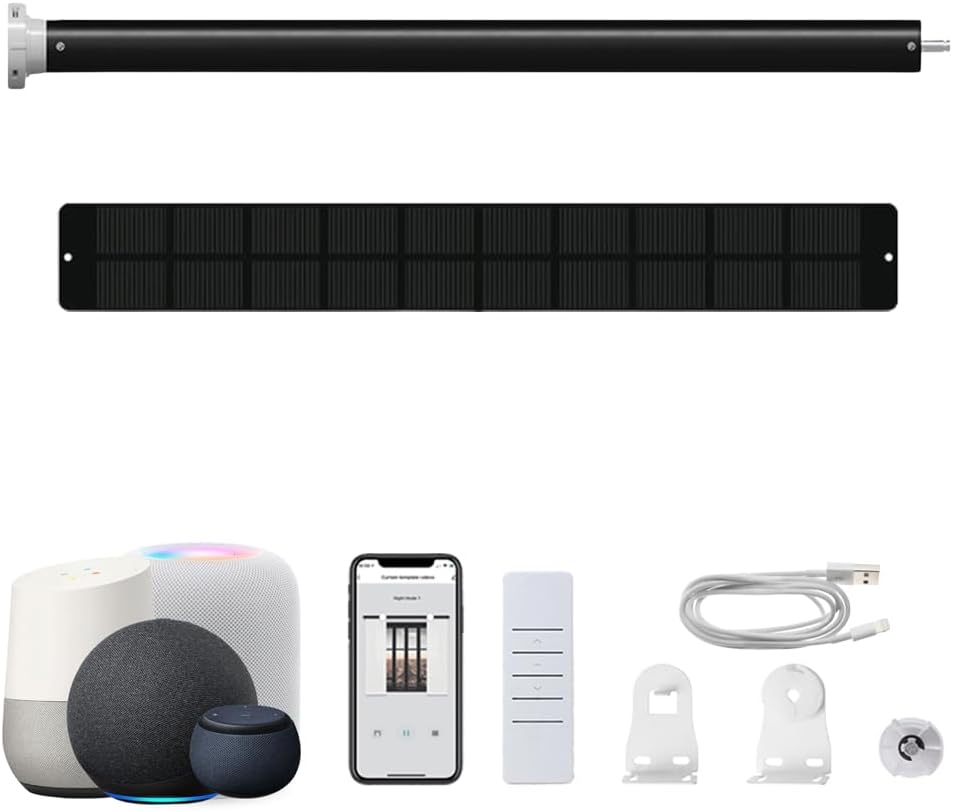 Matter Over Thread Smart Roller Shade Motor with Solar Panel, 3200mAh Rechargeable Electric Blind Motor for 1.5" Tube, DIY Retrofit Kit Compatible with HomeKit Alexa Google Home (1.3 N.m Torque)