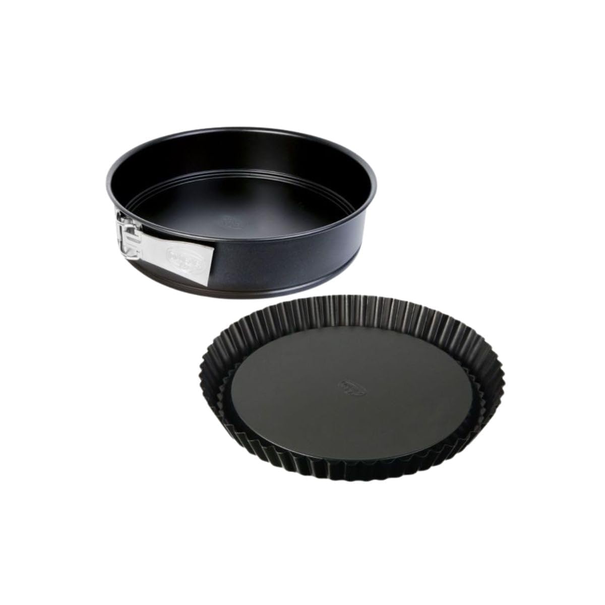 Dr Oetker 9936750 Duo formy do zawiasów i odwróconych foremek do ciasta, forma do ciasta z zawiasami, okrągła forma, forma do ciasta, forma do ciasta, stal nierdzewna, czarna, 28 cm x 3,5 cm