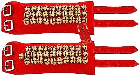 UAPAN 3 line Ankle Bells Velvet Pad for Classical Bharatanatyam Kathak Dance with Adjustable Strap (Red Velvet Belt)