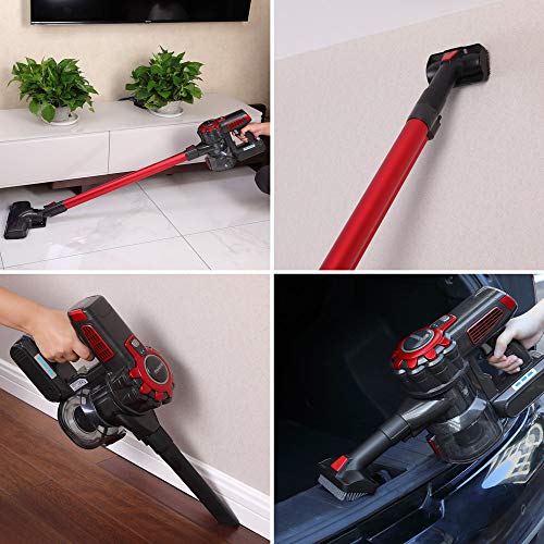 Aspirateur Balai sans Fil 4en1 120W Buses brosses LED autonomie 40 Minutes Multifonction Nettoyage Maison Gris/Rouge - Image 4