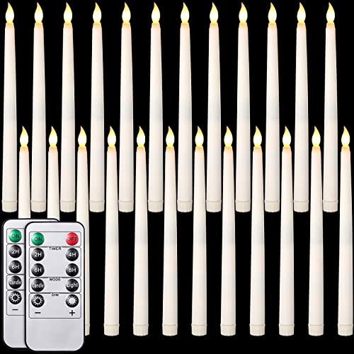 Image of Tuanse 24 Pack Flameless Flicker Taper Candles Bulk with Remote and Timer, Battery Operated LED Warm White Taper Candles Light for Home Wedding Decoration Gifts (Beige,11 Inch)