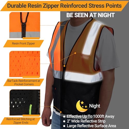 Image of AYKRM 2 Pocket Mesh High Visibility Reflective Safety Vest for men & Women ANSI /ISEA 107 Standards