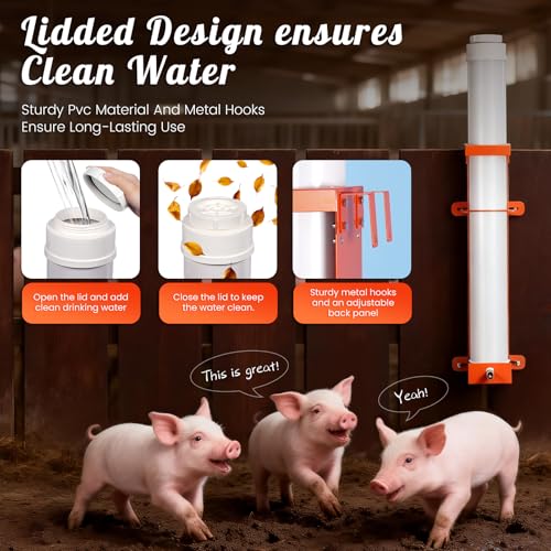 PAUQRWIE Hanging Vertical Pipe Waterer with Steel Nipples Adjustable Height Easy Mounting Automatic Pig Waterer for Pigs & Other Livestock