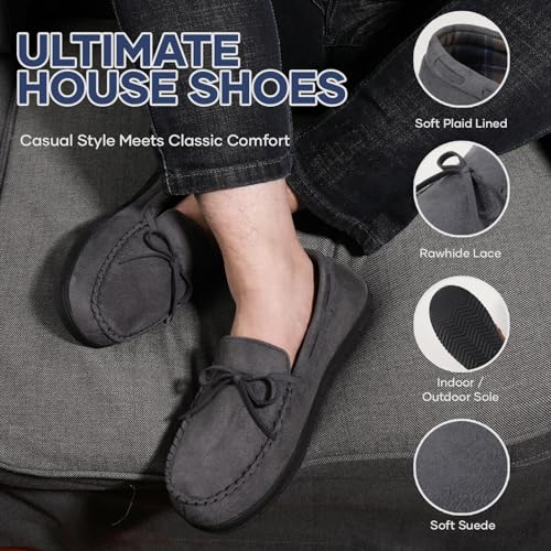 Image of ULTRAIDEAS Men's Luke Moccasin Slippers Memory Foam Cozy House Slippers, Warm Comfy Slippers for Men, Indoor Outdoor Loafer Anti-Slip Home Shoes