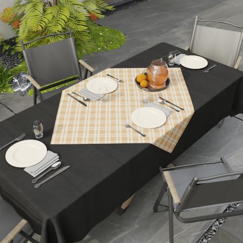 Image of Encasa XO Cotton Square Table Cloth for 4 Seater | (90x90 cm) | Franca Beige Checks | Dining Tablecloth for Decoration