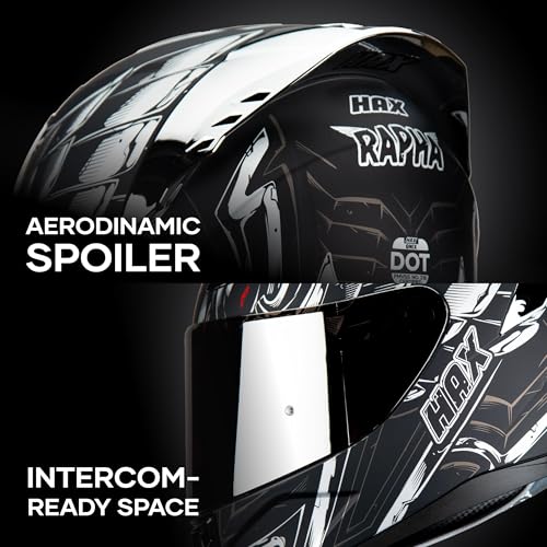 Image of HAX Onix Full Face Motorcycle Helmets DOT Approved, Pinlock Ready & Intercom Slot , Motorbike Powersports Street Racing for Men Women(Pharaoh Matte Blk-SLV, S)