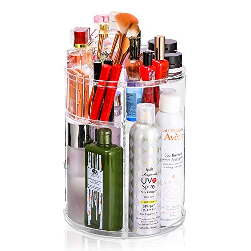 Adjustable Cosmetic Organizer Cosmetics Countertop - Rotating Makeup Storage Acrylic Multi Accessories Organizers Fits Jewelry Toiletry Bathroom (Clear)