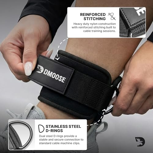 Image of DMoose Ankle Strap for Cable Machine - One Size Fit with Premium Padding, Workout Kickback Ankle Cuffs, Ankle Bands for Working Out, Booty Workouts, Leg Extension, Hip Abductors & Lower Body Exercises