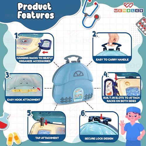 Image of Wembley Doctor Set for Kids Boy & Girl 3-10 Year Old | Stethoscope Doctor kit Pretend Play Portable Suitcase | Safe and Non-Toxic Role Playset | Birthday Gift Toy for Kids Ages 3 to 10 Years Old