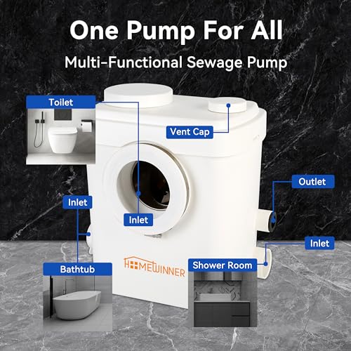 Homewinner 450W Macerator Pump Compact Sewage Grinder Pump Up To 26Ft 30Gpm Hide Behind Toilets Upflush Toilet System For Basement Full Bathroom Rv Home Shower Laundry Sink Sewer Sump Pumps Waste Water Disposal thumb #2