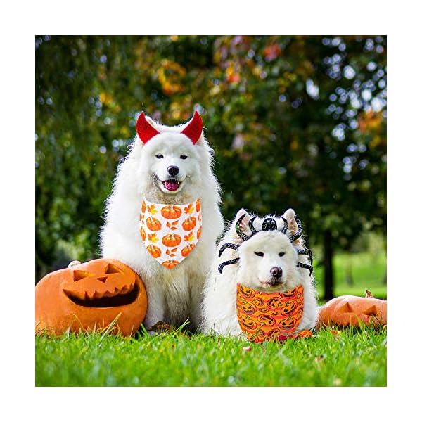 Whaline 4 pack autumn dog bandanas reversible halloween fall triangle bibs pumpkin ghost bat pet scarf washable cotton pet neckerchief for medium large pets cats dogs - image 7