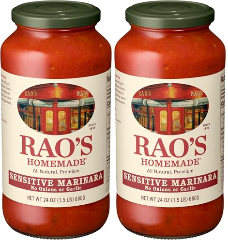 Image of Rao's Homemade Tomato Sauce, Sensitive Formula, 24 oz, All Purpose, Tomato Sauce, Keto Friendly Pasta Sauce, Premium Quality Tomatoes from Italy, Olive Oil, and No Onions or Garlic (Pack of 2)