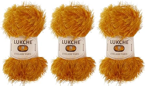 Image of Eyelash Fun Fur Yarn Premium 100% Polyester 164 Yds (150 Mt), 3.53 Oz (100 Gr) Colorful Crochet Yarn Dıy Hand Knitting. (Orange, 3 Skein)