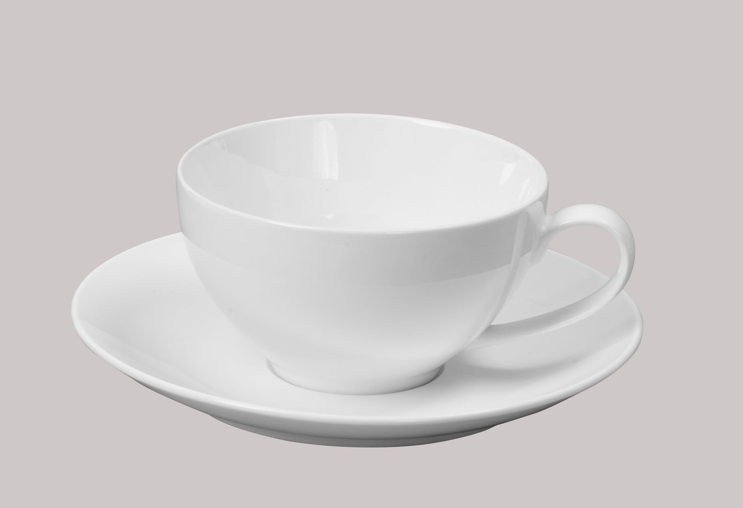 HomeVss, Bone China Coupe Shape, Elegance White Royal Cappuccino Cup 13oz & Saucer Set, Case of 6 Sets