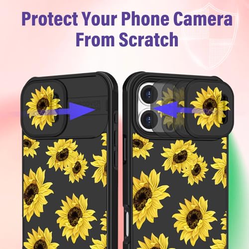 Image of Funermei for iPhone 16 Pro Case - Women Girls Cute Phone Cover Girly Pretty Aesthetic Sunflower Flower Floral Unique Design with Camera Cover Funda for Apple for iPhone 16 Pro