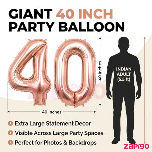 Image of Balloonistics Rose Gold 40-Inch Foil Number 60 Balloon with Matching LED Marquee Light - Combo Set for 60th Birthday, Anniversary, Party Decoration, Photo Booth Backdrop