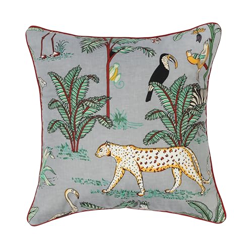 Image of 16 inch x 16 inch Cushion Covers Set of 5 Grey Forest Printed Cotton Decorative Square Cushion Covers Pack of 5 for Sofa Decor