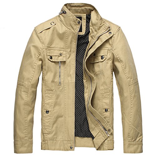 wantdo Men's Cotton Lightweight Jacket Military Jacket Casual Field Coat Windbreaker Khaki Medium