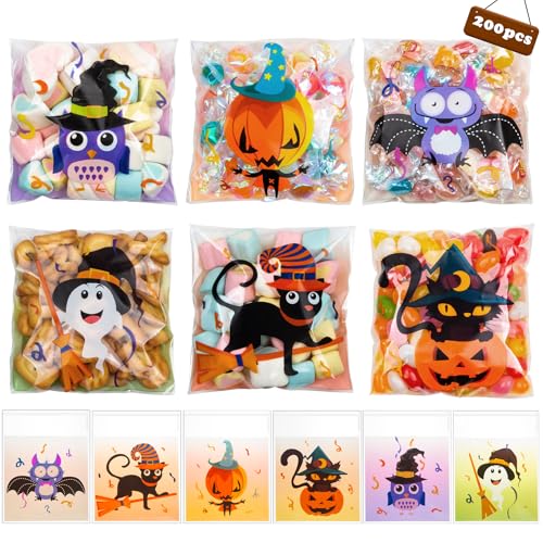 GOMANCHE 200 Stück Halloween SüßIgkeiten Tütchen, Selbstklebende Transparente Halloween Bonbon Tüten, Halloween Plätzchen Tüten für Kinder Süßigkeiten Party Gefälligkeiten, Snacks, 6 verschiedene Arte GOMANCHE 200 Stück Halloween SüßIgkeiten Tütchen, Selbstklebende Transparente Halloween Bonbon Tüten, Halloween Plätzchen Tüten für Kinder Süßigkeiten Party Gefälligkeiten, Snacks, 6 verschiedene Arte
