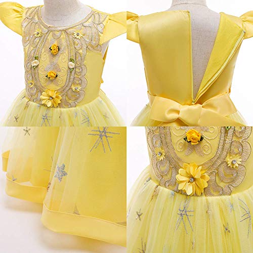 Girl Flower Royal Palace Lace Maxi A line Party Summer Dress Floor Length Princess Formal Prom Gothic Victorian Gowns Fancy Masquerade Dress Up for Party Wedding Pageant Yellow-02 13-14 Years4