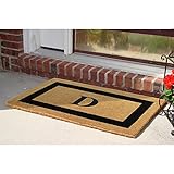 Luxury Coco Coir Doormat - Monogrammed Single Letter Outdoor Front Door Mat – Personalized Housewarming Gift for New Home - Black Single Border with Monogram Initial (22' x 36', Monogram D)