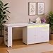 HolaiNail L-Shaped Manicure Table with Storage Cabinet, Drawer & Shelf, Rotating & Convertible Nail Tech Desk, Modern Nail Salon Table with LED Light, White