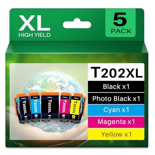 Compatible for 202XL Ink Cartridge Remanufactured for Epson 202XL Ink Cartridges Multipack for Expression Premium XP-6100 XP-6105 XP-6000 XP-6005 XP-6001 (5 Pack)