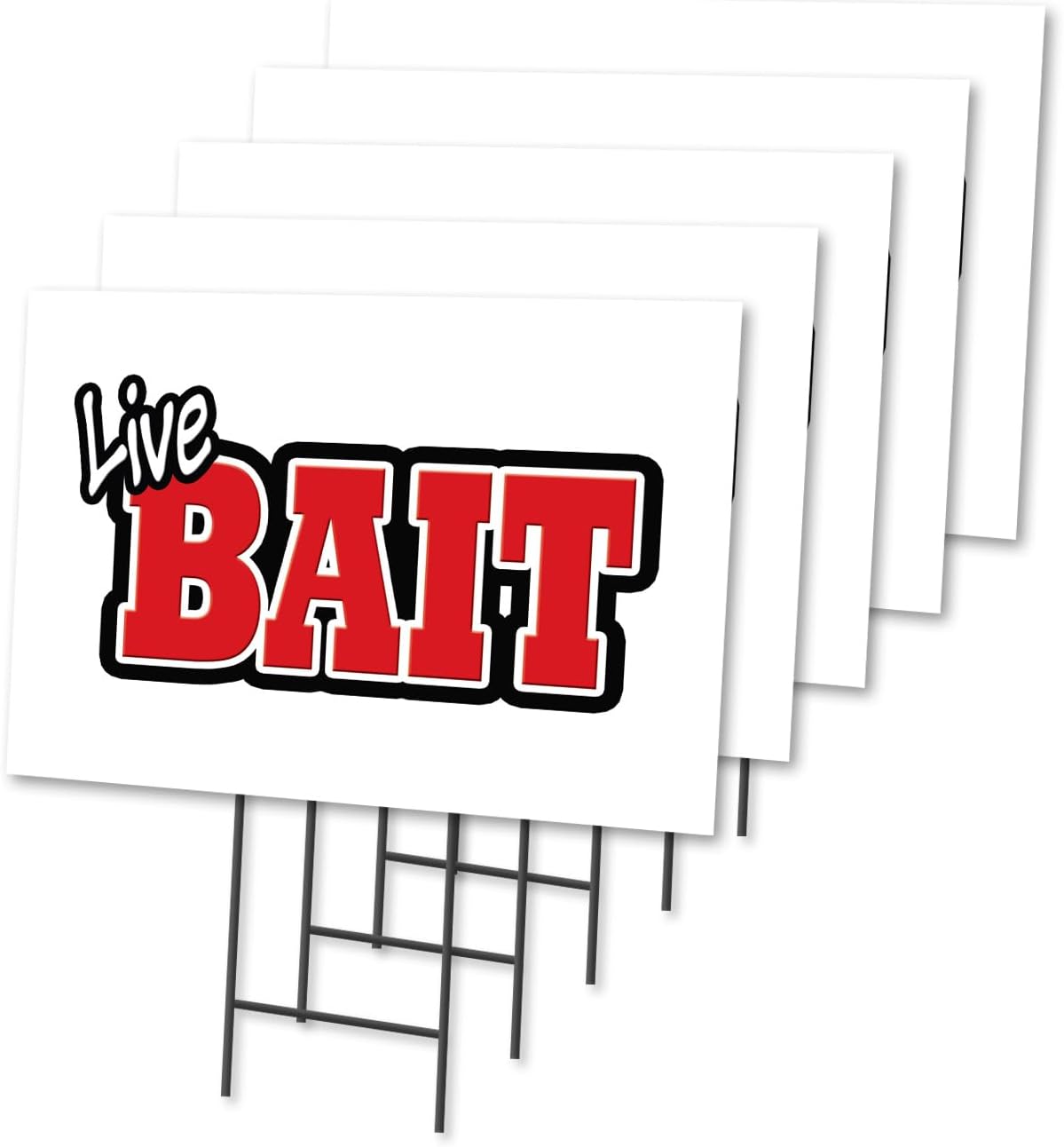 Live Bait 2 Pack of 12" x 16" Yard Sign & Stake | Advertise Your Business | Stake Included Image On Both Sides | Made in The USA