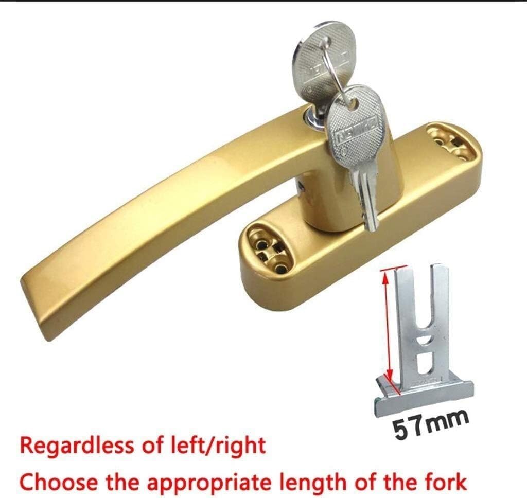 Window Handle, Window Locks, Window Door Handle Aluminum Window Spiral with Key Linkage Lock, Handles(Gold,The Length of The Fork is 57 mm)
