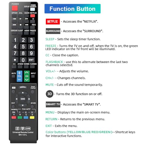 Image of for Sharp-Smart-TV-Remote-Replacement, Universal Remote Control for All Sharp AQUOS HDTV 3D LCD LED Smart TVs