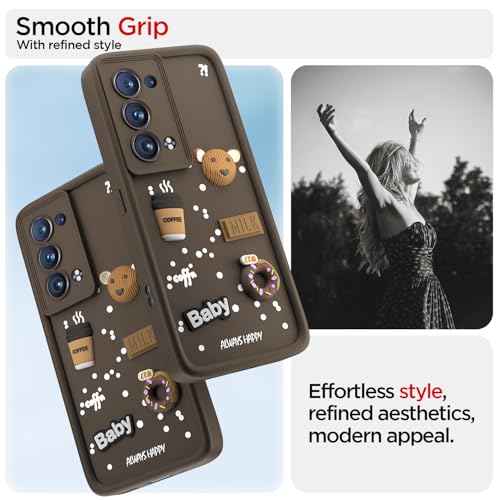 Image of Pikkme Back Cover for Oppo Reno 6 Pro Plus 5G | 3D Bear Silicone Cute & Fun Coffee Cartoon | Full Body Protection Bumper Case (Brown)