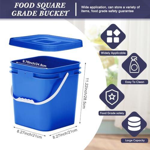 Image of Mumufy 3 Pcs 3.5 Gallon Square Food Grade Bucket with Lid Square Bucket Pail Plastic Handles for Long Term Food Storage, Camping, Fishing, Home Organization Easy Stack and Store (White,Red,Blue)