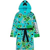 Get Trend Minecraft Flauschiger Bademantel Kinder Jungen, 7-14 Jahre, Creeper Morgenmantel, Gamer Geschenke für Jungs (11-12 Jahre, Blau Minecraft)