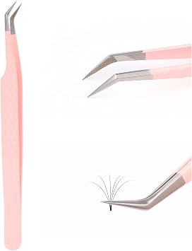 Professional Lash Extension Tweezers - Curved Fiber Tip Eyelash Tweezers for Volume Fans
