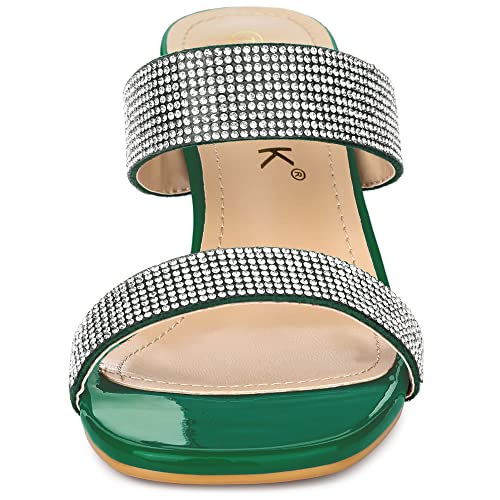 Allegra K Allegra K Women's Rhinestone Chunky Heel Green Slides Sandals 7 m US